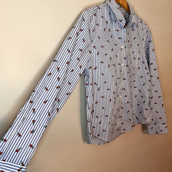 Banana Republic Quinn Boy Fit Roses Blue White Striped Shirt Women's Size S - Picture 3 of 8
